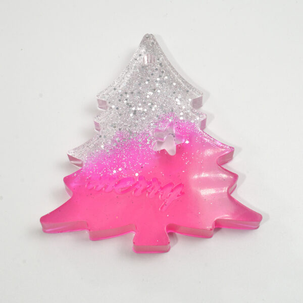 Set Addobbi per Albero di Natale, addobbi in resina personalizzata, addobbo regalo in resina fucsia / trasparente, addobbo personalizzato - immagine 4