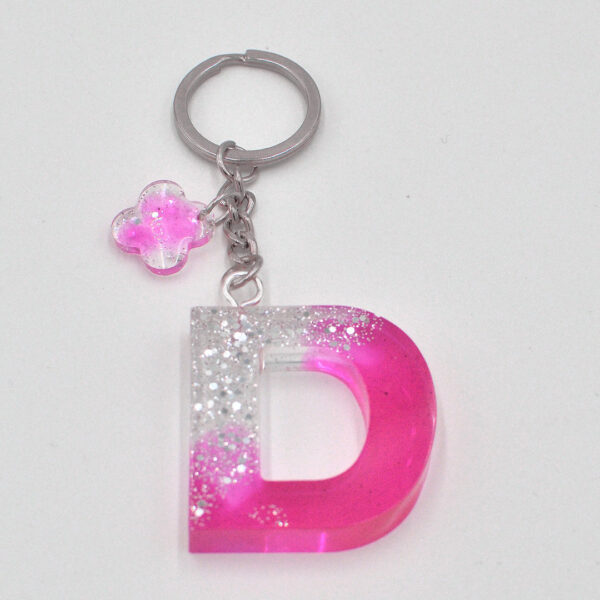 Portachiavi Lettera Fuxia/glitter argento - immagine 3