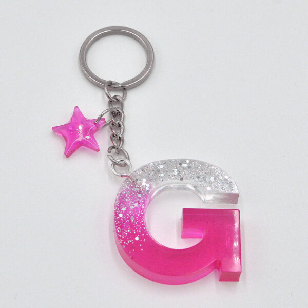 Portachiavi Lettera Fuxia/glitter argento - immagine 4