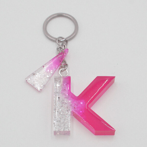 Portachiavi Lettera Fuxia/glitter argento